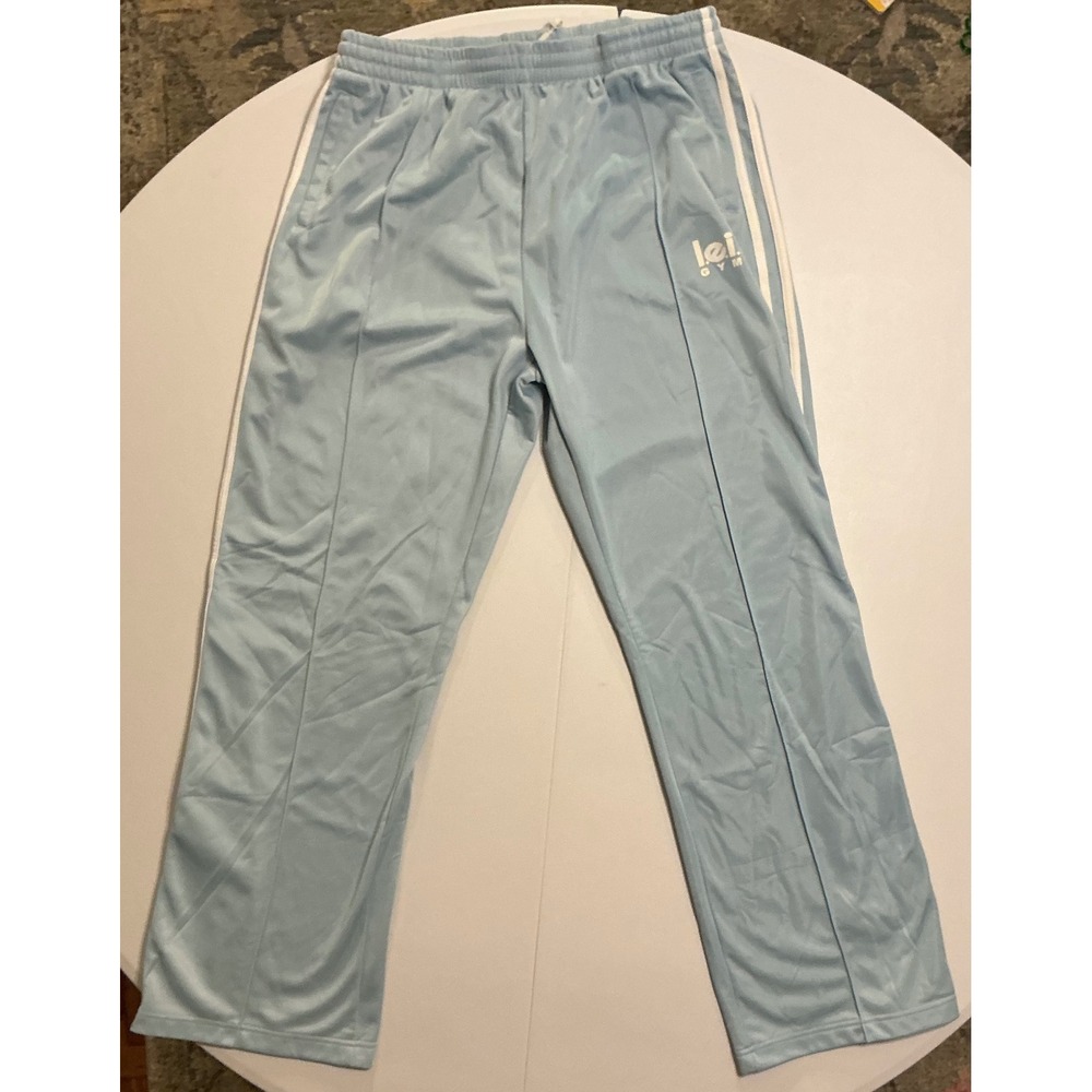 Y2K VTG LEI Gym Track Pants Baggy Baby Blue Stripe Straight Leg Womens XL